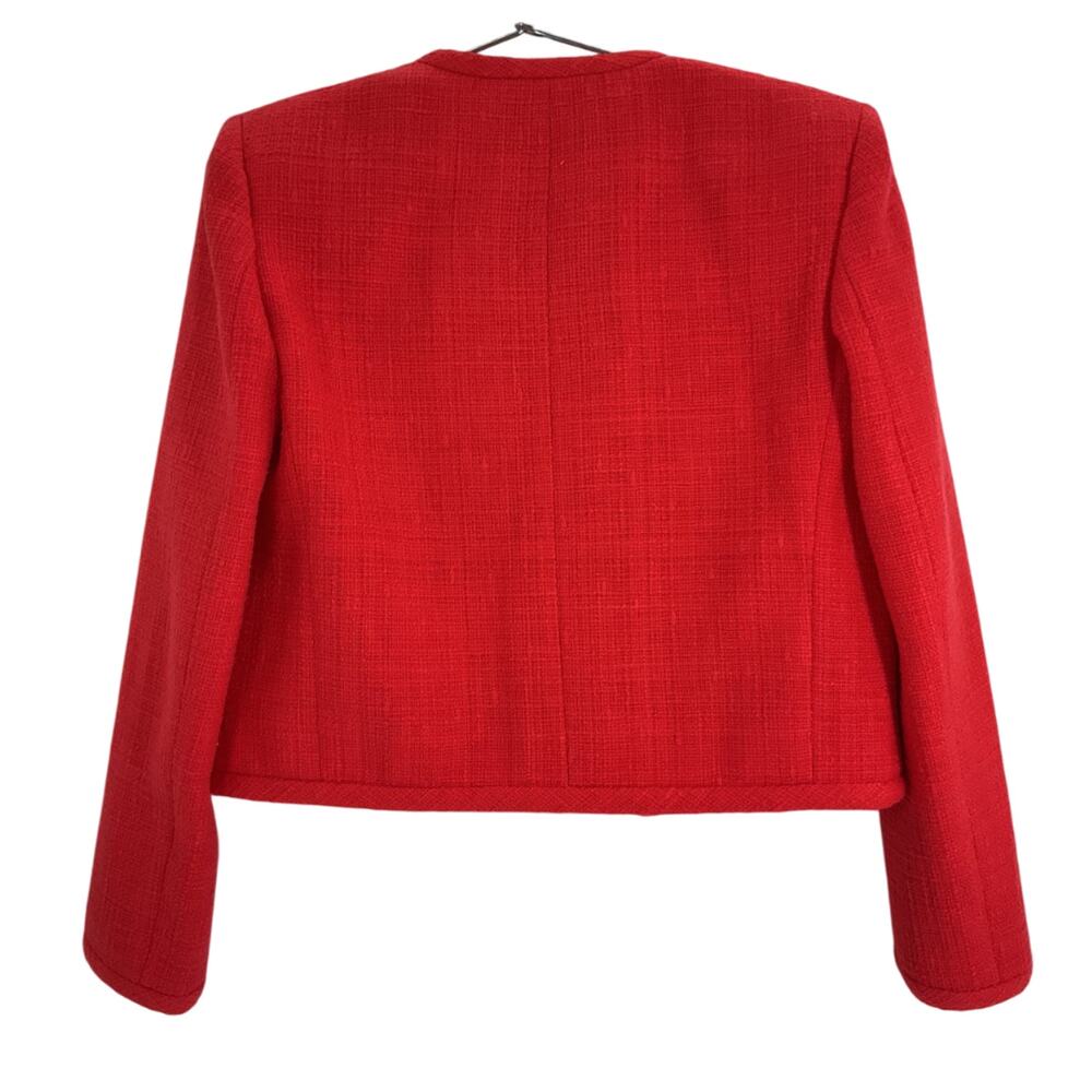 Theory Textured Red Open Front Tweed Jacket Size 00 - Picture 3 of 4